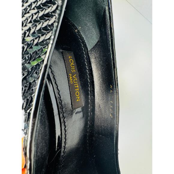 Louis Vuitton Black leather Sequin Peep Toe Platform Pumps Heels Size 35.5 - Picture 5 of 13